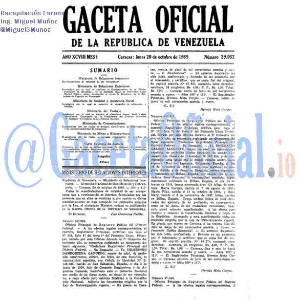 Gaceta Oficial 29052 del 20 Octubre 1969