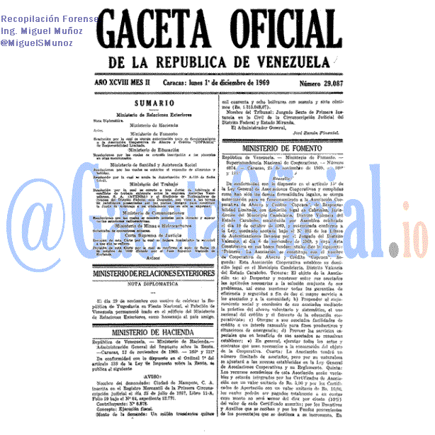 Gaceta Oficial 29087 del 1 Diciembre 1969
