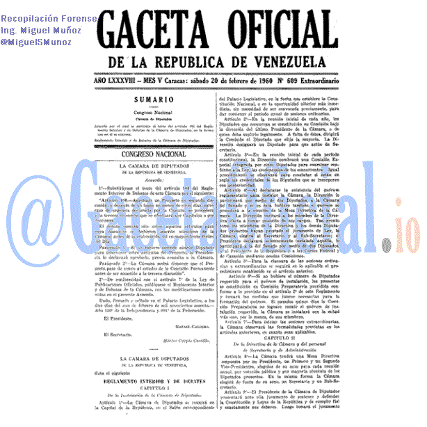 Gaceta Oficial 609 del 20 Febrero 1960