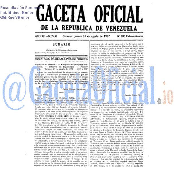 Gaceta Oficial 803 1962-08-16 Gaceta Oficial 803 del 16 Agosto 1962