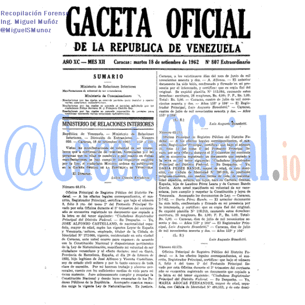 Gaceta Oficial 807 1962-09-18 Gaceta Oficial 807 del 18 Septiembre 1962