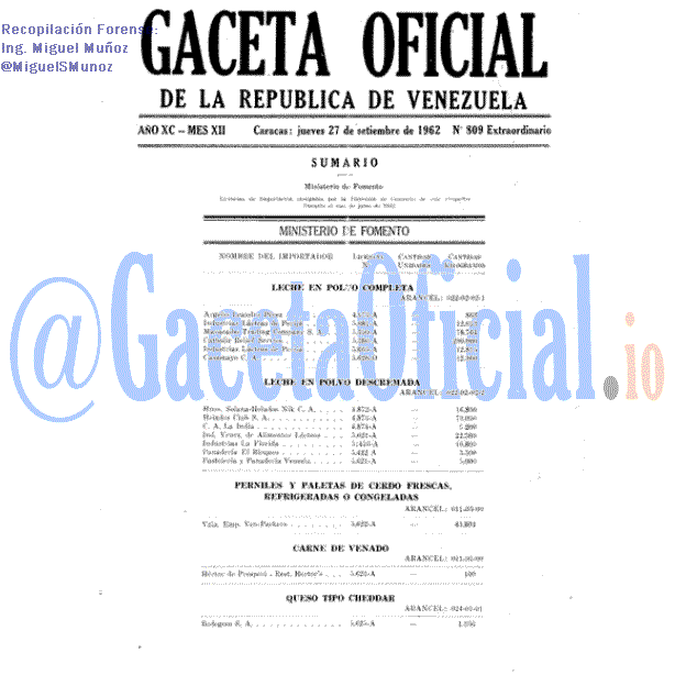 Gaceta Oficial 809 1962-09-27 Gaceta Oficial 809 del 27 Septiembre 1962