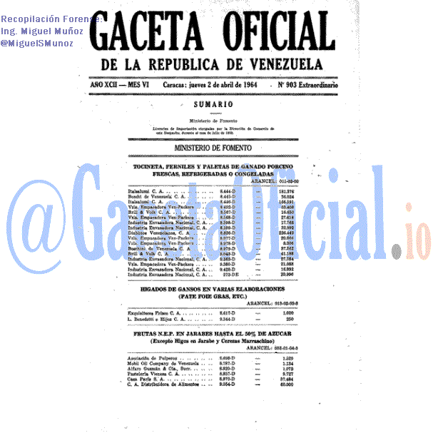 Gaceta Oficial 903 del 2 Abril 1964