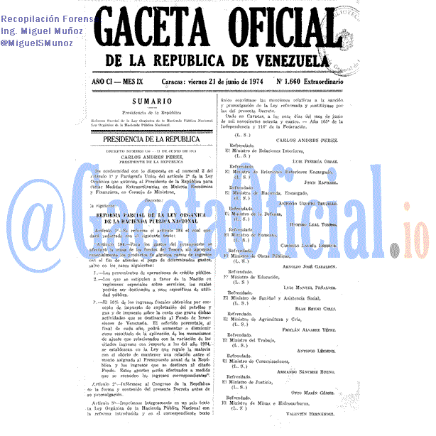 Gaceta Oficial 1660 1974-06-21 Gaceta Oficial 1660 del 21 Junio 1974