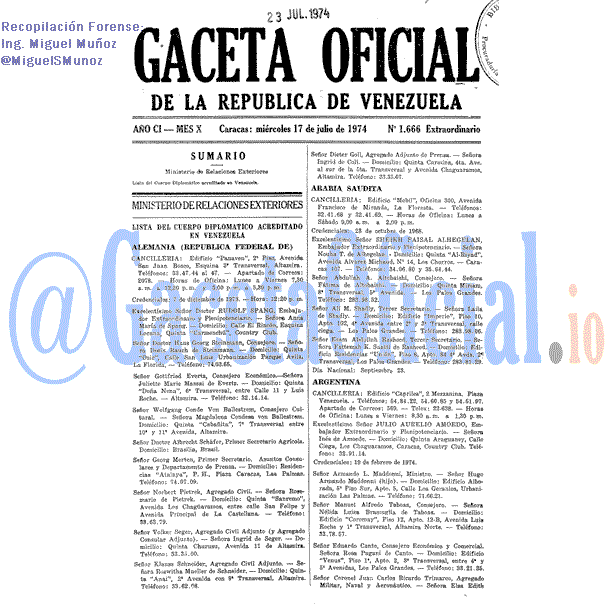 Gaceta Oficial 1666 1974-07-17 Gaceta Oficial 1666 del 17 Julio 1974