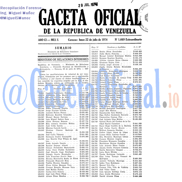 Gaceta Oficial 1669 1974-07-22 Gaceta Oficial 1669 del 22 Julio 1974