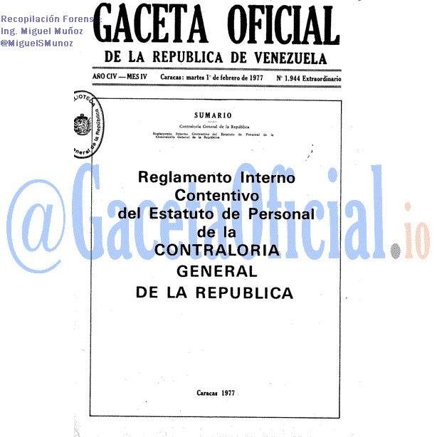 Gaceta Oficial 1944 1977-02-01 Gaceta Oficial 1944 del 1 Febrero 1977