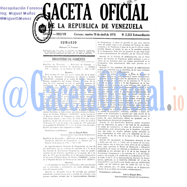 Gaceta Oficial 2223 1978-04-18 Gaceta Oficial 2223 del 18 Abril 1978