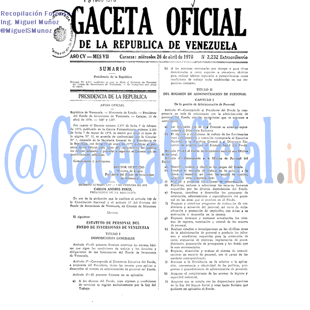 Gaceta Oficial 2232 1978-04-26 Gaceta Oficial 2232 del 26 Abril 1978