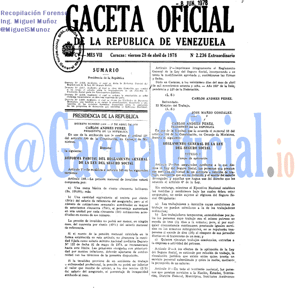 Gaceta Oficial 2236 1978-04-28 Gaceta Oficial 2236 del 28 Abril 1978