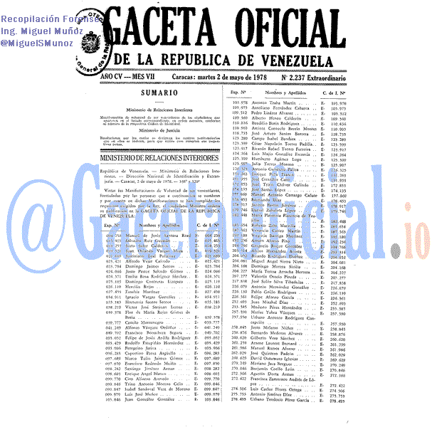 Gaceta Oficial 2237 1978-05-02 Gaceta Oficial 2237 del 2 Mayo 1978