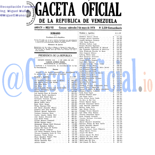 Gaceta Oficial 2239 1978-05-03 Gaceta Oficial 2239 del 3 Mayo 1978