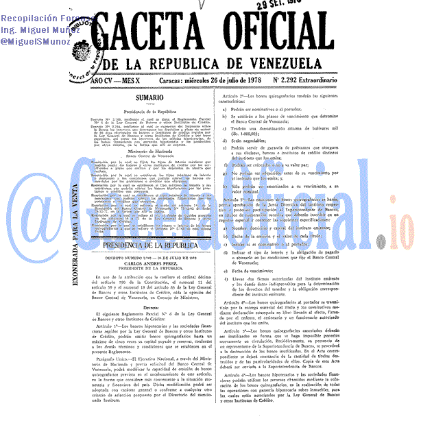 Gaceta Oficial 2292 del 26 Julio 1978