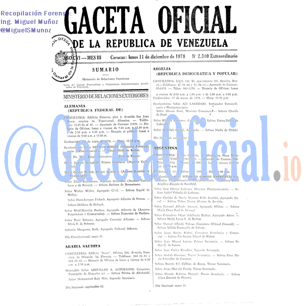Gaceta Oficial 2340 1978-12-11 Gaceta Oficial 2340 del 11 Diciembre 1978