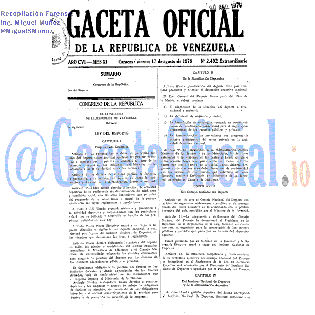 Gaceta Oficial 2492 1979-08-17 Gaceta Oficial 2492 del 17 Agosto 1979