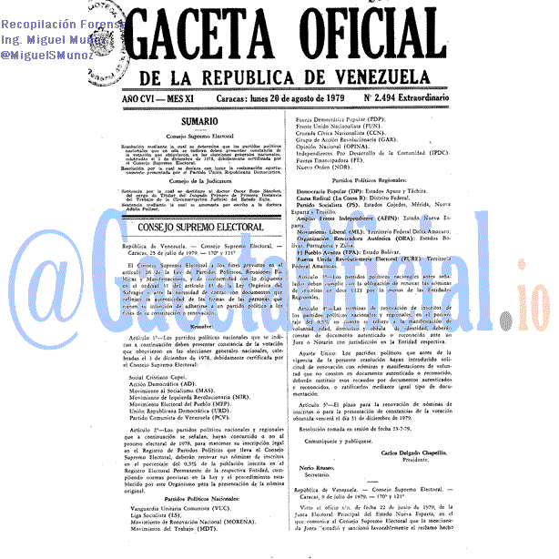 Gaceta Oficial 2494 1979-08-20 Gaceta Oficial 2494 del 20 Agosto 1979