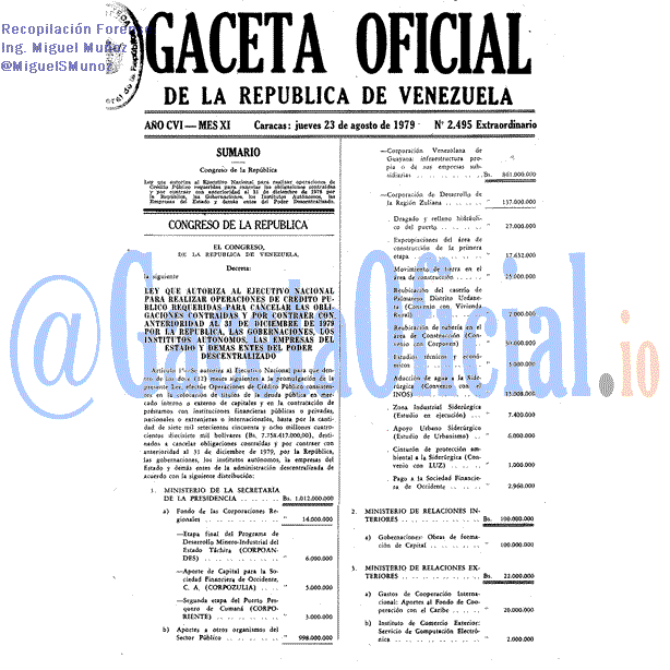 Gaceta Oficial 2495 1979-08-23 Gaceta Oficial 2495 del 23 Agosto 1979