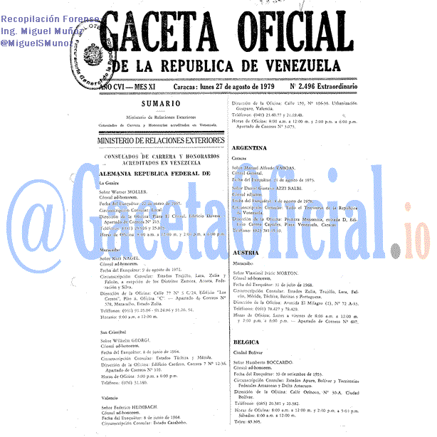Gaceta Oficial 2496 1979-08-27 Gaceta Oficial 2496 del 27 Agosto 1979