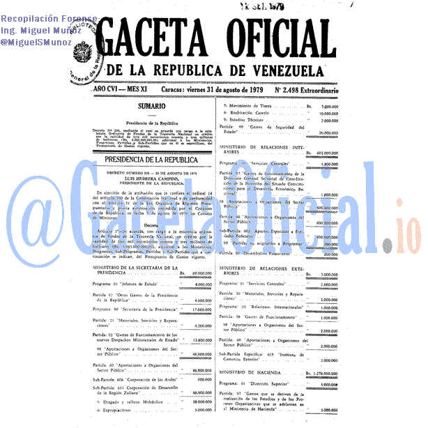 Gaceta Oficial 2498 1979-08-31 Gaceta Oficial 2498 del 31 Agosto 1979