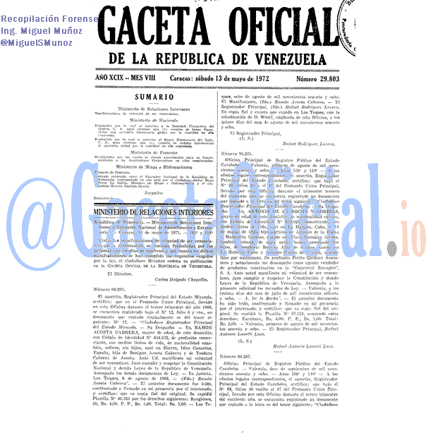 Gaceta Oficial 29803 del 13 Mayo 1972