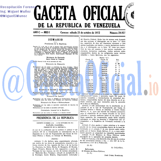 Gaceta Oficial 29937 del 21 Octubre 1972
