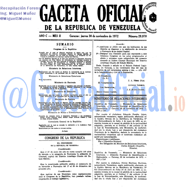 Gaceta Oficial 29970 del 30 Noviembre 1972