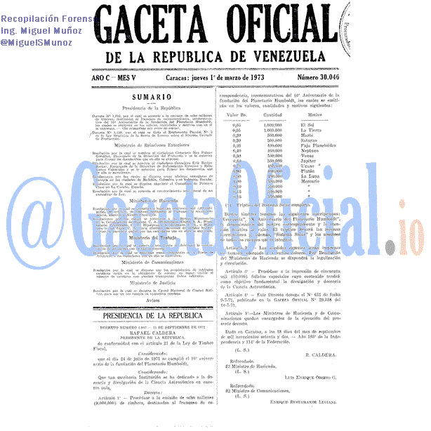 Gaceta Oficial 30046 del 1 Marzo 1973