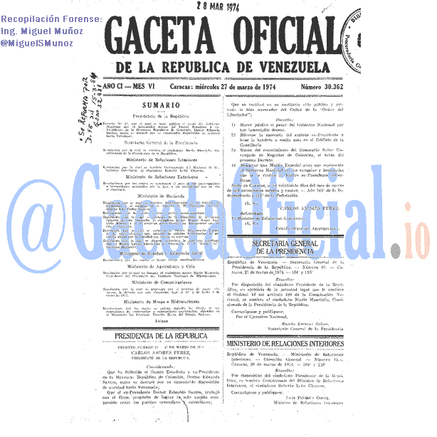 Gaceta Oficial 30362 del 27 Marzo 1974