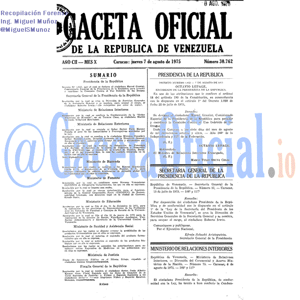 Gaceta Oficial 30762 1975-08-07 Gaceta Oficial 30762 del 7 Agosto 1975