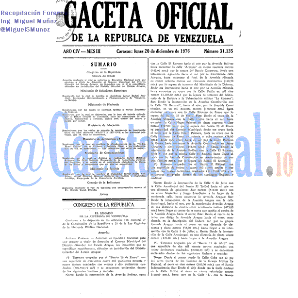 Gaceta Oficial 31135 del 20 Diciembre 1976