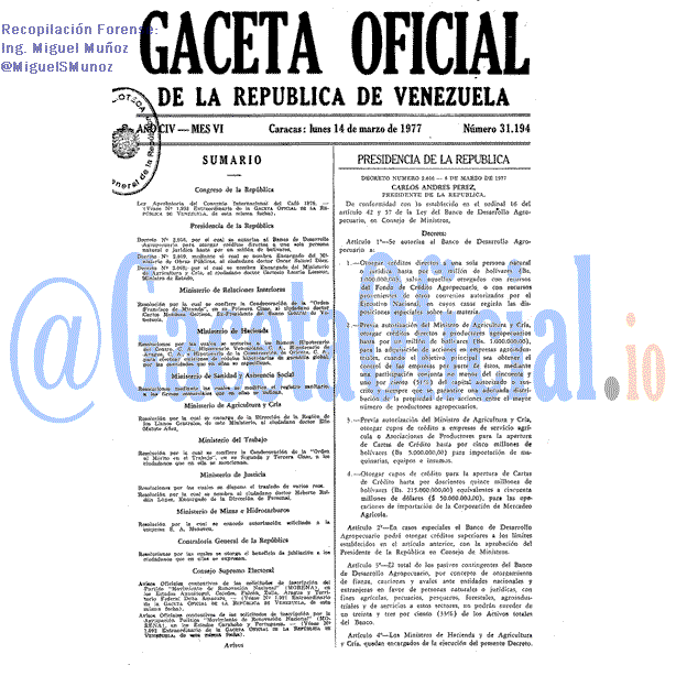Gaceta Oficial 31194 del 14 Marzo 1977