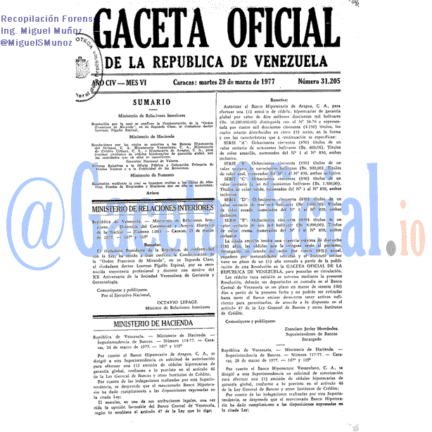 Gaceta Oficial 31205 del 29 Marzo 1977