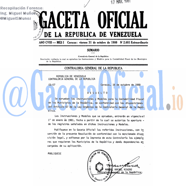 Gaceta Oficial 2681 1980-10-31 Gaceta Oficial 2681 del 31 Octubre 1980