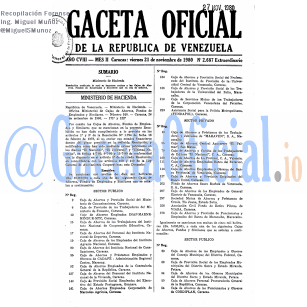 Gaceta Oficial 2687 1980-11-21 Gaceta Oficial 2687 del 21 Noviembre 1980