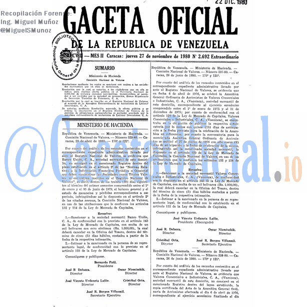 Gaceta Oficial 2692 1980-11-27 Gaceta Oficial 2692 del 27 Noviembre 1980
