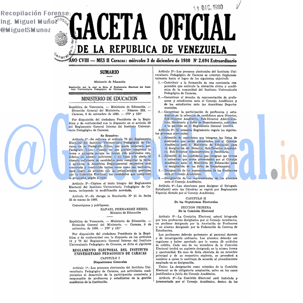 Gaceta Oficial 2694 1980-12-03 Gaceta Oficial 2694 del 3 Diciembre 1980