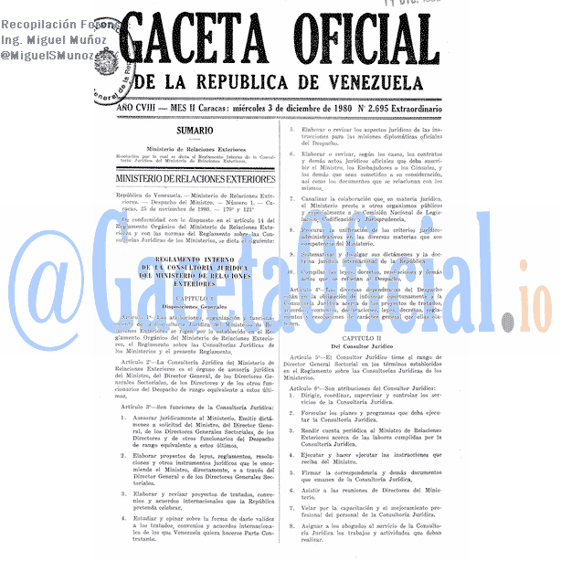Gaceta Oficial 2695 1980-12-03 Gaceta Oficial 2695 del 3 Diciembre 1980