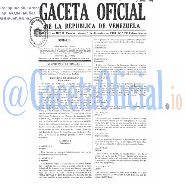 Gaceta Oficial 2696 1980-12-05 Gaceta Oficial 2696 del 5 Diciembre 1980