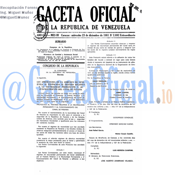 Gaceta Oficial 2892 1981-12-23 Gaceta Oficial 2892 del 23 Diciembre 1981