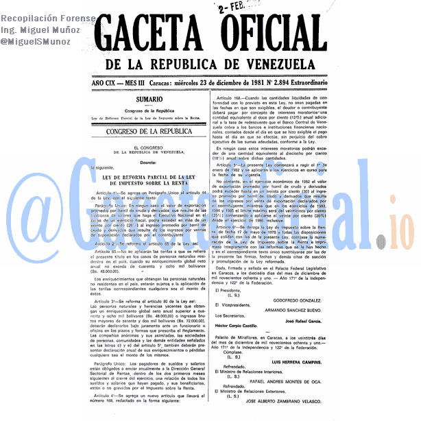 Gaceta Oficial 2894 1981-12-23 Gaceta Oficial 2894 del 23 Diciembre 1981
