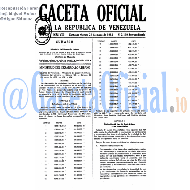 Gaceta Oficial 3190 1983-05-27 Gaceta Oficial 3190 del 27 Mayo 1983