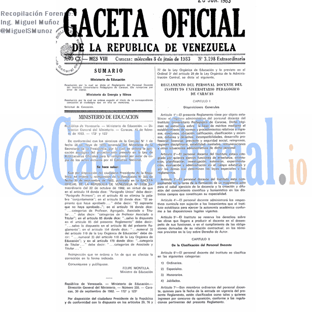 Gaceta Oficial 3198 1983-06-08 Gaceta Oficial 3198 del 8 Junio 1983