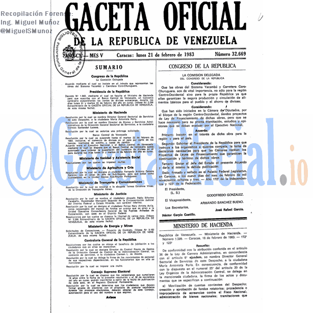 Gaceta Oficial 32669 del 21 Febrero 1983