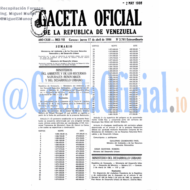 Gaceta Oficial 3761 1986-04-17 Gaceta Oficial 3761 del 17 Abril 1986