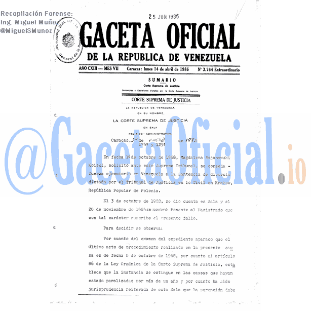 Gaceta Oficial 3764 1986-04-14 Gaceta Oficial 3764 del 14 Abril 1986