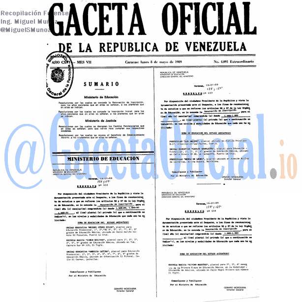 Gaceta Oficial 4091 1989-05-08 Gaceta Oficial 4091 del 8 Mayo 1989