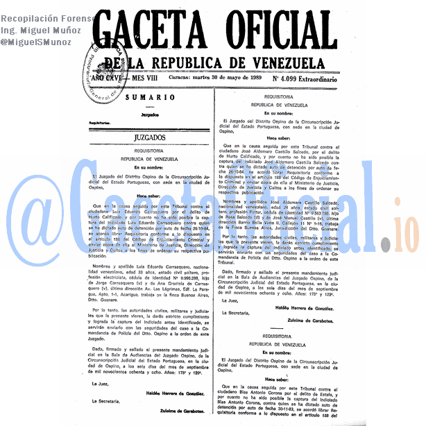 Gaceta Oficial 4099 1989-05-30 Gaceta Oficial 4099 del 30 Mayo 1989