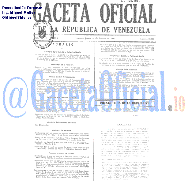 Gaceta Oficial 34660 del 21 Febrero 1991
