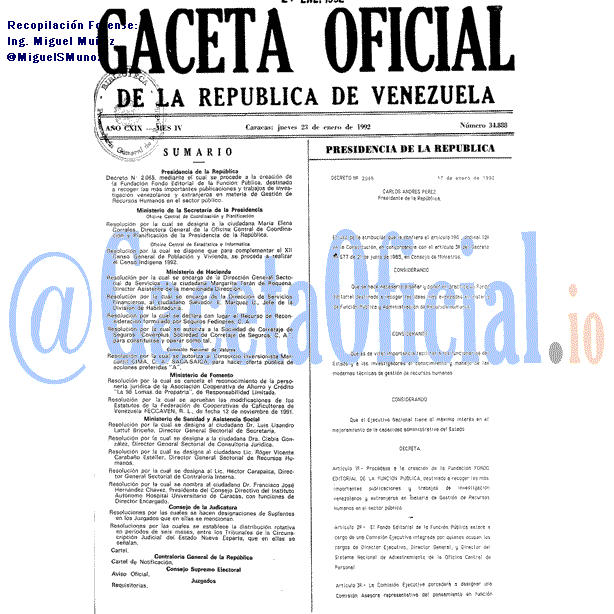 Gaceta Oficial 34888 del 23 Enero 1992
