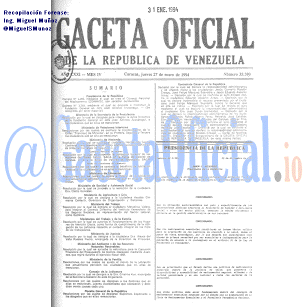 Gaceta Oficial 35390 del 27 Enero 1994